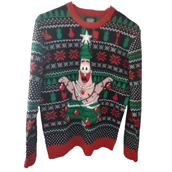 SpongeBob SquarePants Men's Small Patrick Star Knit Ugly Christmas Sweater Tree - Picture 1 of 8